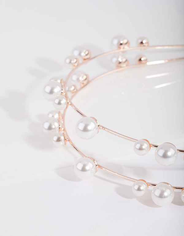 Rose Gold Double Pearl Row Headband