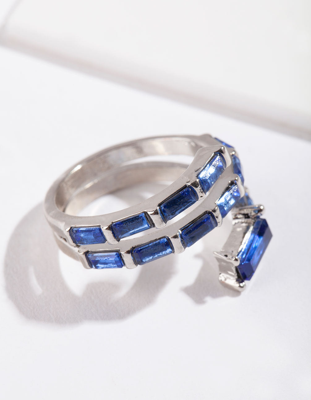 Silver Blue Gem Baguette Wrap Band Ring