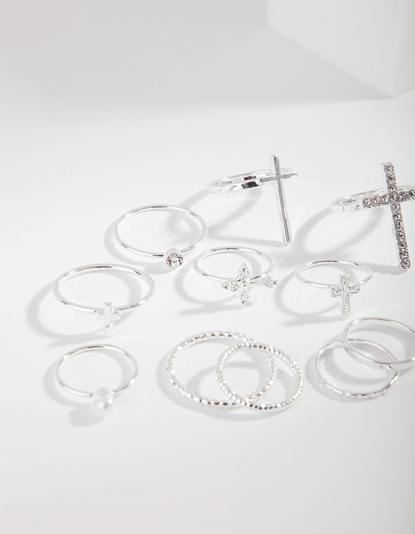 Silver Diamante Cross Ring