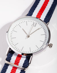 Rhodium Medium Stripe Fabric Watch - link has visual effect only