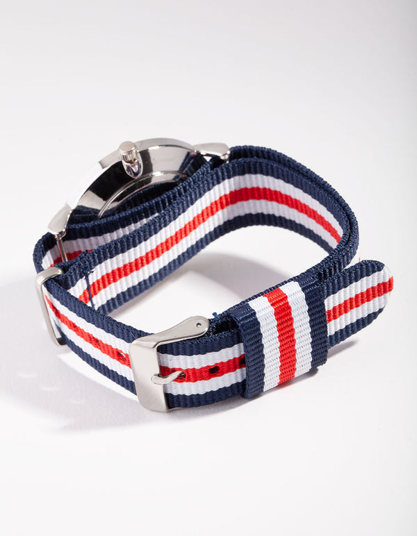 Rhodium Medium Stripe Fabric Watch