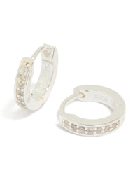 Sterling Silver Cubic Zirconia Huggie Earrings - link has visual effect only