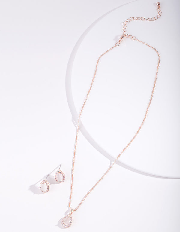 Rose Gold Diamond Simulant Floral Jewellery Set