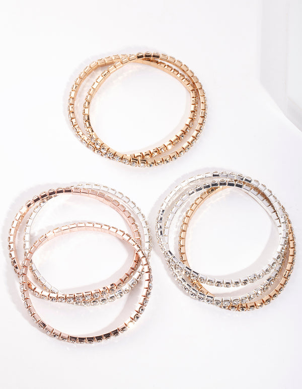 Mixed Metal Diamante Bracelet 8-Pack