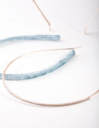 Rose Gold Pearl Blue Velvet Headband Pack - link has visual effect only