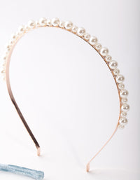 Rose Gold Pearl Blue Velvet Headband Pack - link has visual effect only