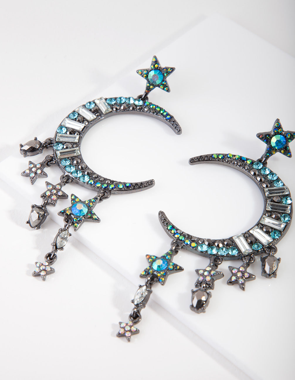 Gunmetal Blue Iridescent Celestial Earrings