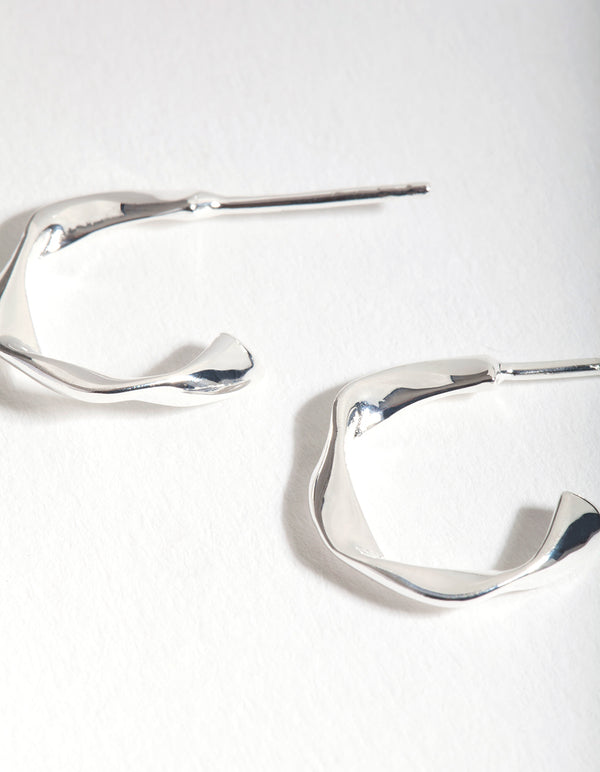 Sterling Silver Organic Twisted Open Hoop Earrings