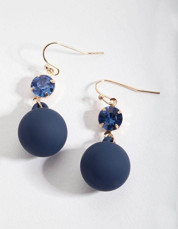 Navy Diamante Ball Drop Earrings