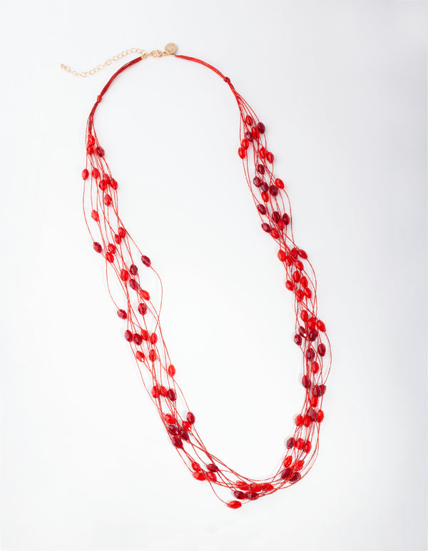 Red Multi-Row Bead Necklace