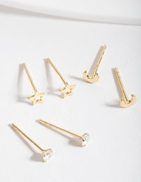 Gold Plated Sterling Silver Celestial Earrings Trio - link has visual effect only