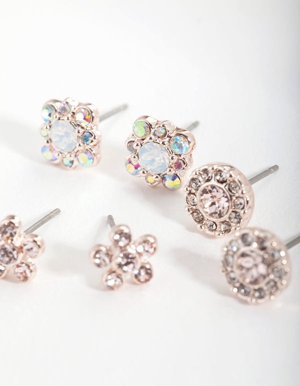 Rose Gold Diamond Simulant Silk Stud Earrings Set