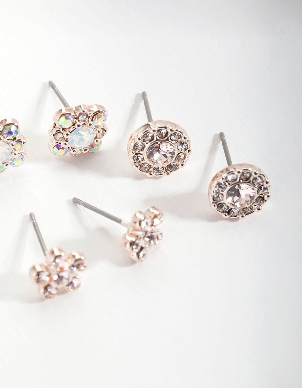 Rose Gold Diamond Simulant Silk Stud Earrings Set
