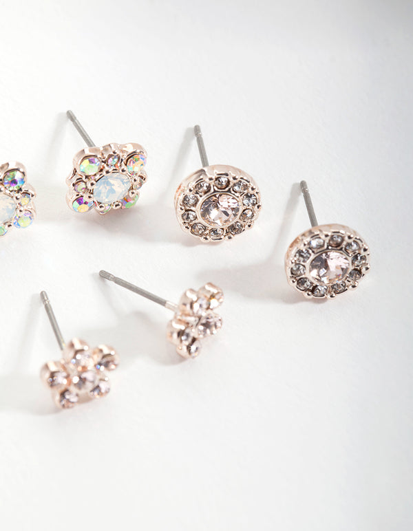 Rose Gold Diamond Simulant Silk Stud Earrings Set