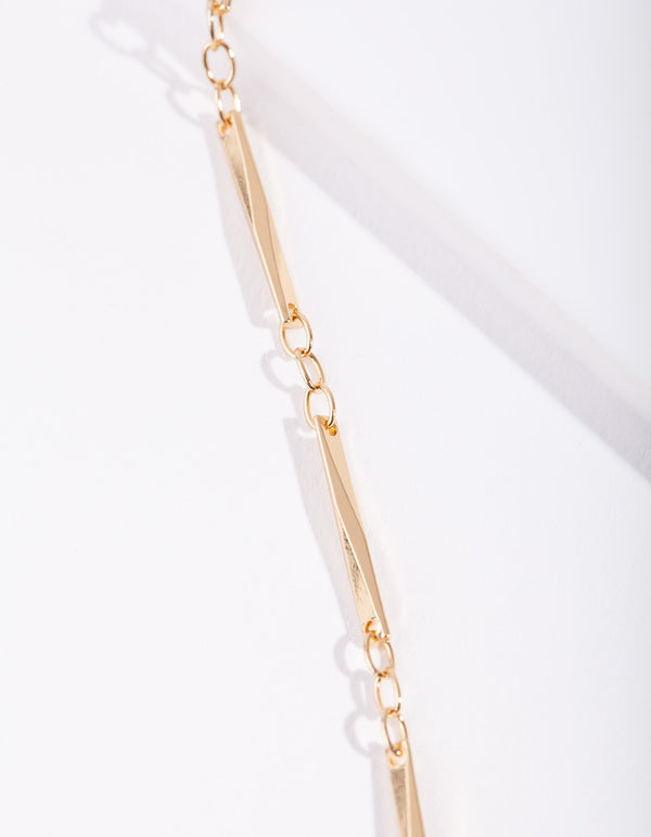 Gold Plated Long Rectangle Necklace
