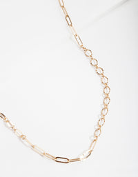 Gold Plated 65cm Fine Multi Link Necklace - link has visual effect only