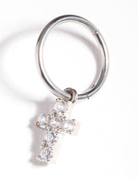Surgical Steel Cubic Zirconia Cross Charm Belly Ring - link has visual effect only