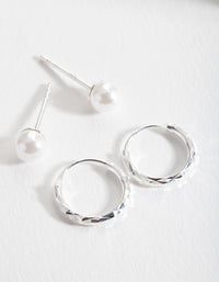 Sterling Silver Pearl Stud Hoop Earring Pack - link has visual effect only