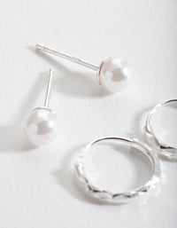Sterling Silver Pearl Stud Hoop Earring Pack - link has visual effect only