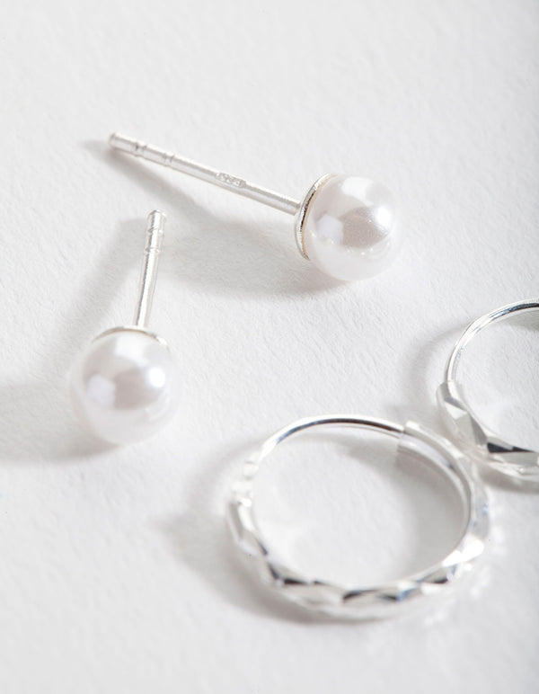 Sterling Silver Pearl Stud Hoop Earring Pack
