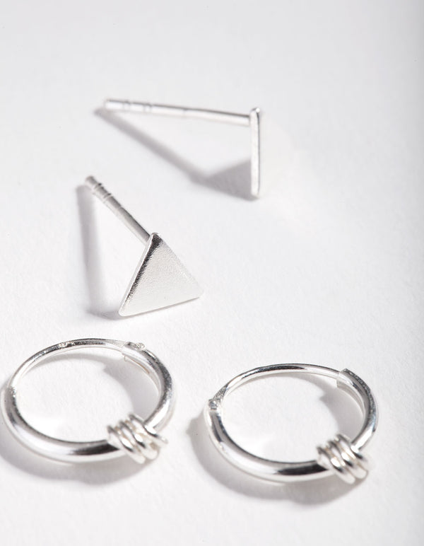Sterling Silver Triangle Stud & Hoop Pack Earrings