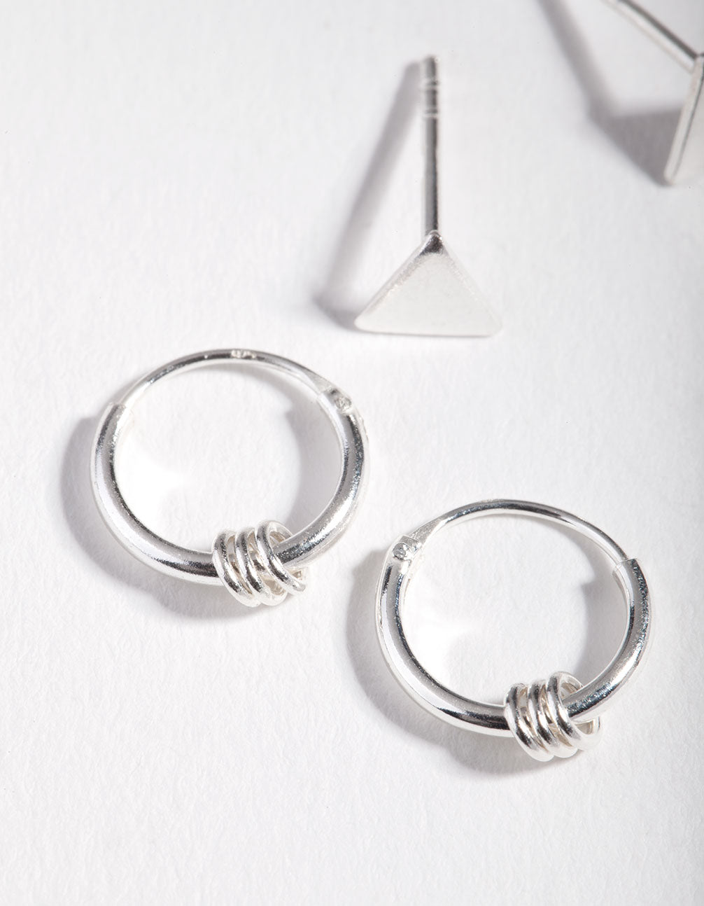 Sterling Silver Triangle Stud & Hoop Pack Earrings