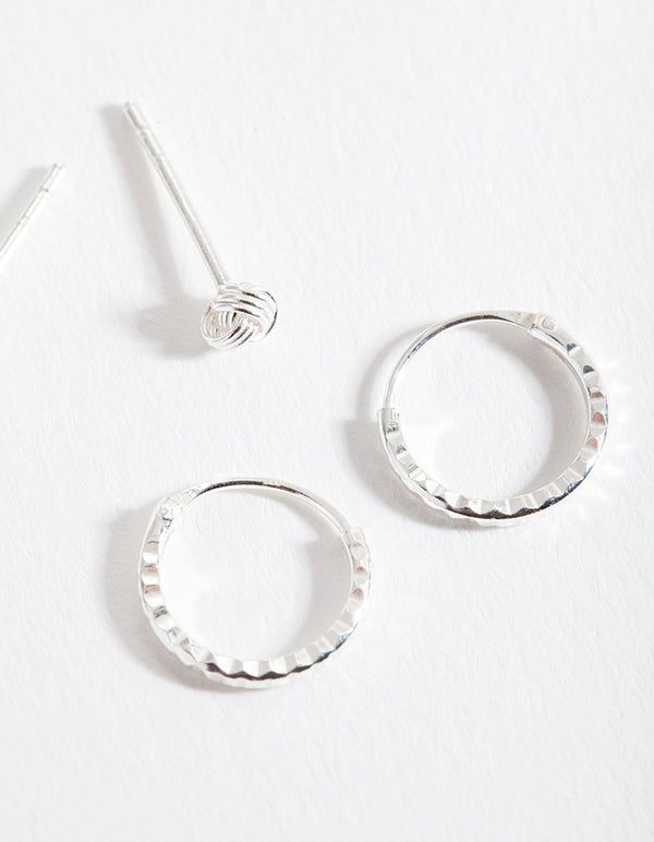 Sterling Silver Knot Stud & Hoop Earring Pack