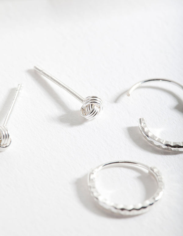 Sterling Silver Knot Stud & Hoop Earring Pack
