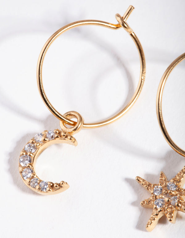 Yellow Gold Plated Celestial Hoop Earrings
