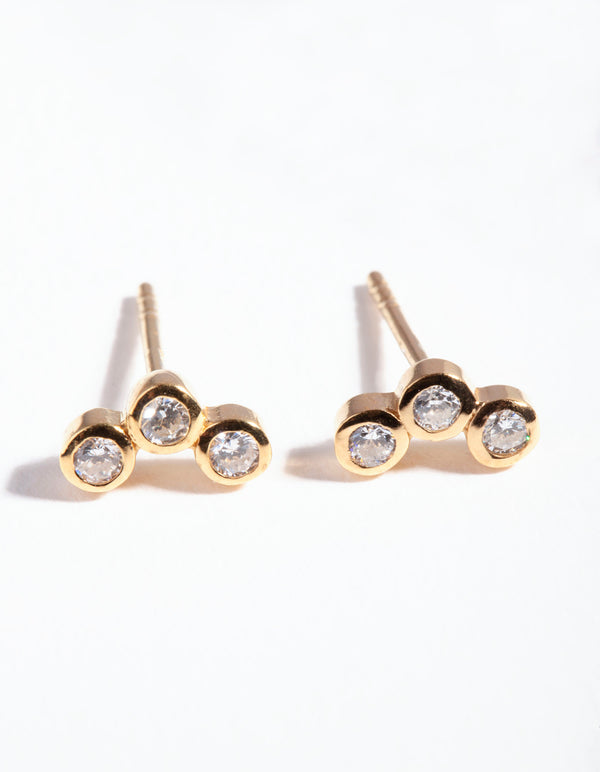 Gold Plated Sterling Silver Cubic Zirconia Triple Stone Earrings