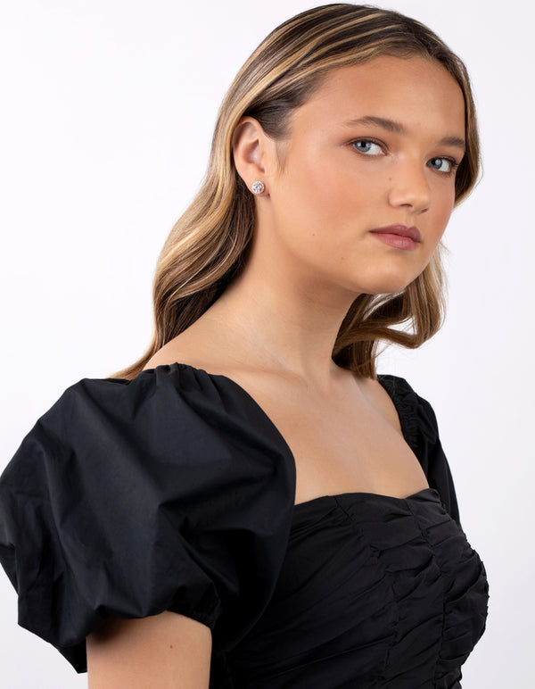 Gold Plated Sterling Silver 5mm Cubic Zirconia Halo Stud Earrings