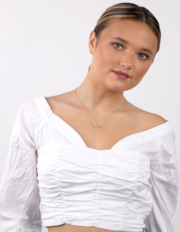 Gold Plated Sterling Silver 6mm Cubic Zirconia Halo Necklace