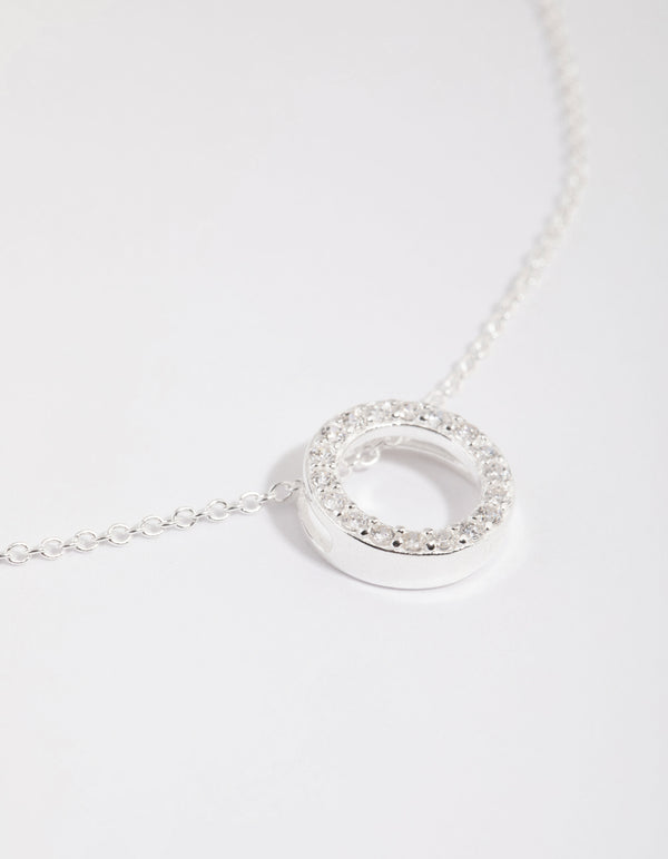 Sterling Silver Cubic Zircona Pave Open Circle Necklace