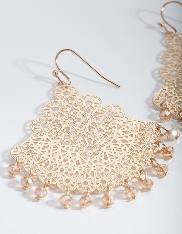 Gold Filigree Chandelier Fan Drop Earrings