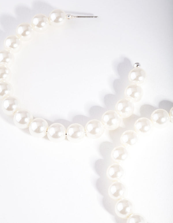 Silver Pearl Bead Hoop Earring