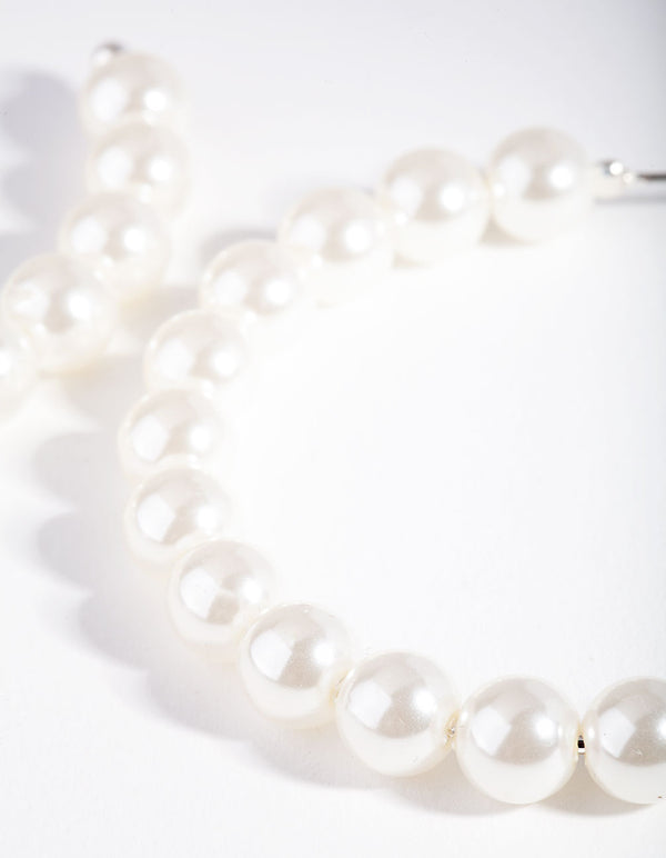 Silver Pearl Bead Hoop Earring