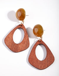 Gold Acrylic & Wood Teardrop Earrings - link has visual effect only