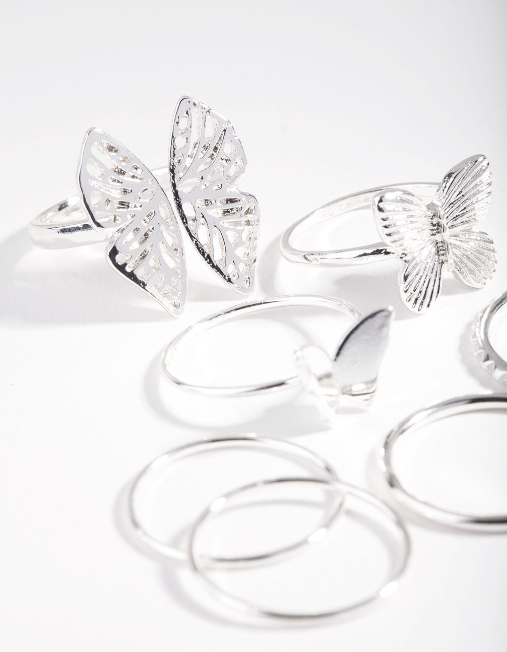 Silver Butterfly Ring 7-Pack