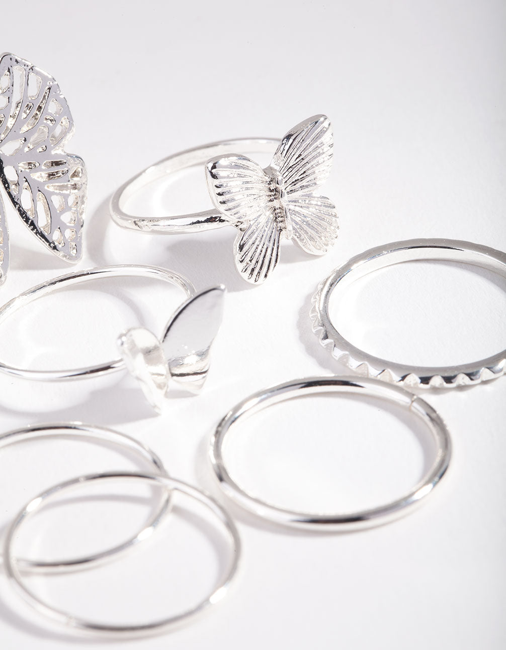 Silver Butterfly Ring 7-Pack