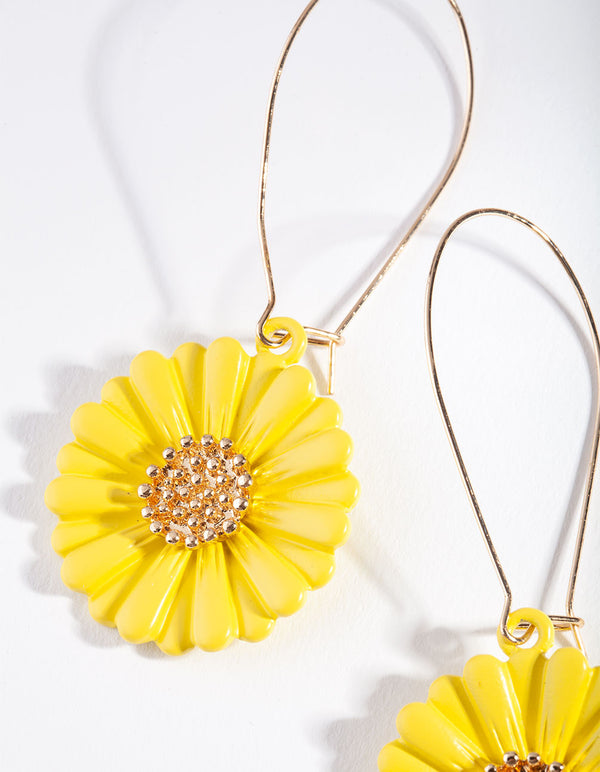 Gold Yellow Bright Daisy Earrings
