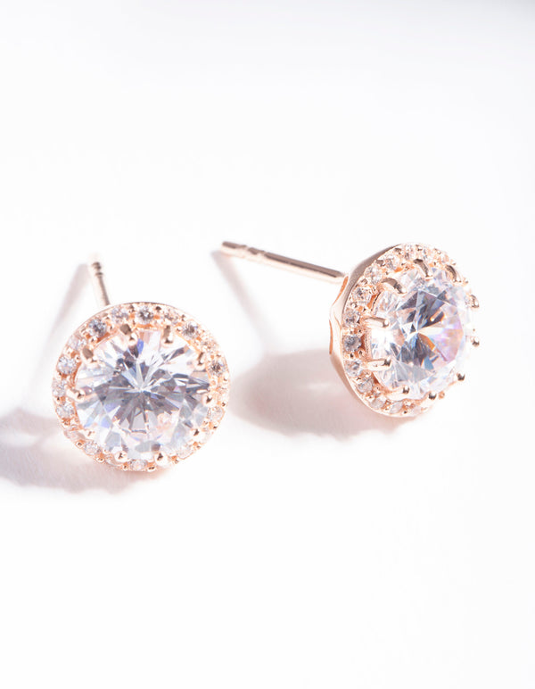 Rose Gold Plated Sterling Silver Cubic Zirconia Stud Earrings