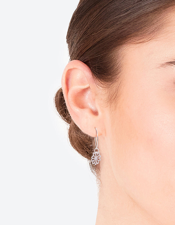 Silver Dainty Flower Hoop Earrings
