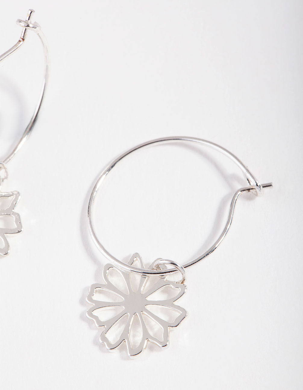 Silver Dainty Flower Hoop Earrings