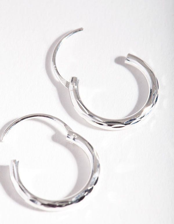 Sterling Silver 14mm Diacut Tube Hoop Earrings