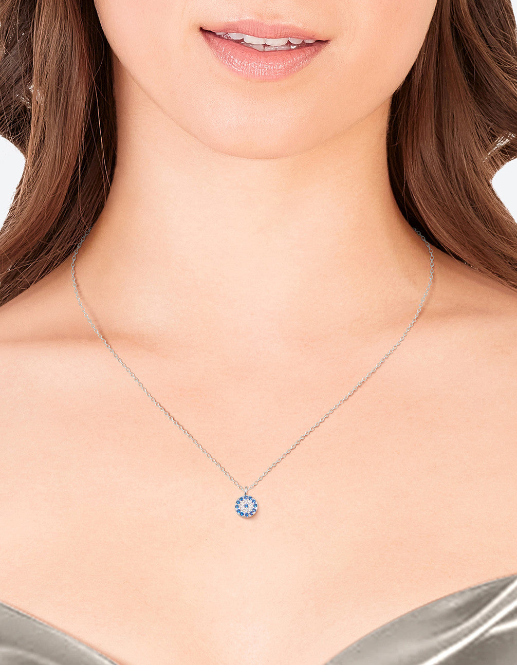 Sterling Silver Evil Eye Disc Necklace