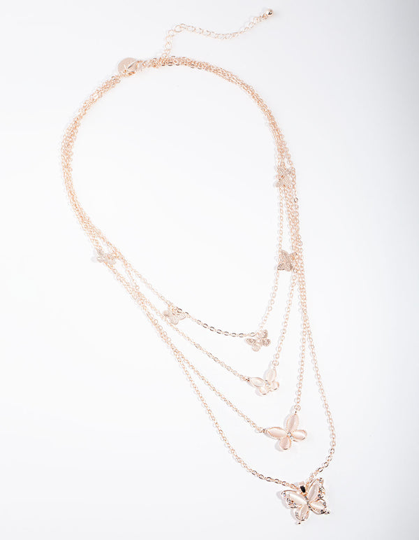 Rose Gold Bead & Butterfly Layered Necklace