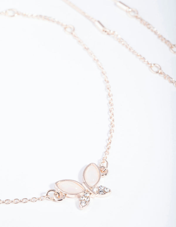 Rose Gold Butterfly Anklet & Bracelet 4 4-Pack Set