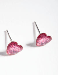Sterling Silver Epoxy Heart Stud Earrings - link has visual effect only
