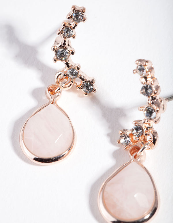 Rose Gold Quartz Star Diamante Crawler Earrings