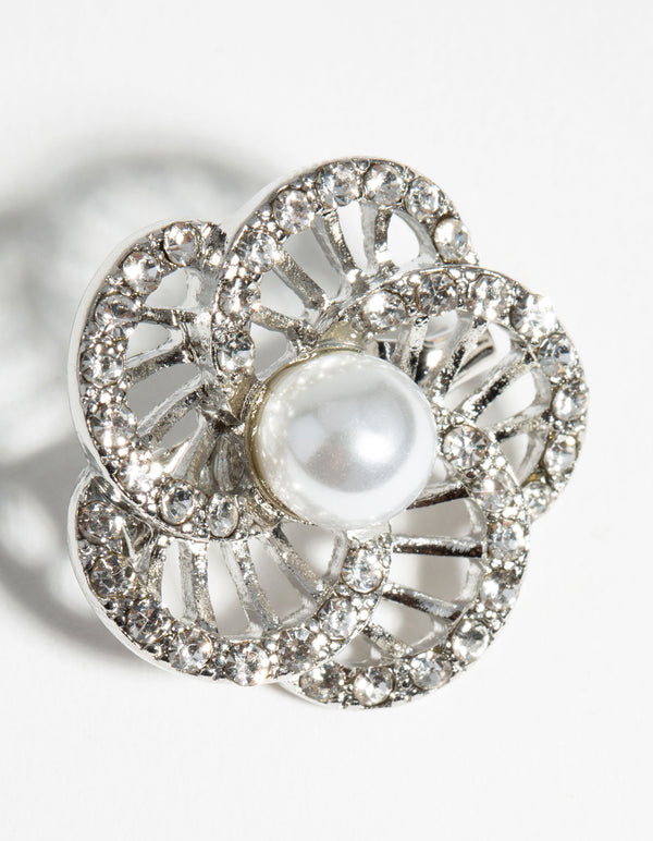 Silver Detailed Flower Broach